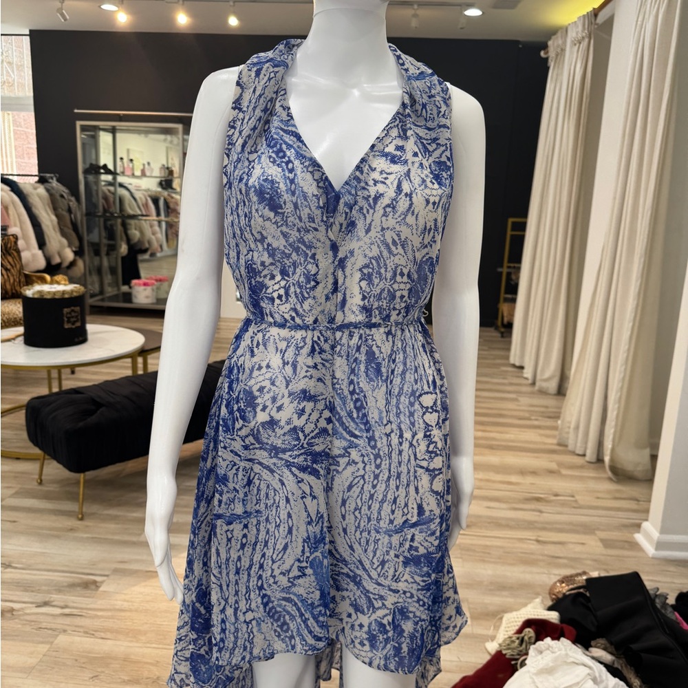 Blue Patterned Sleeveless Dress